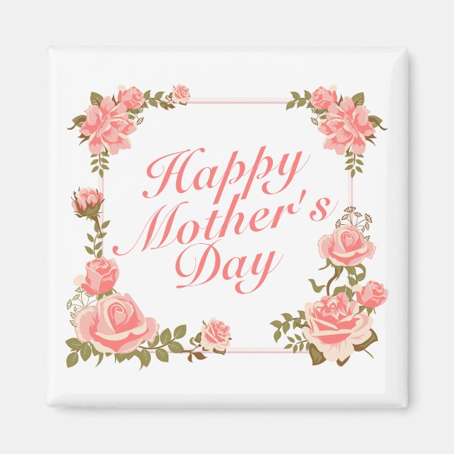 Simple Happy Mother's Day Floral Frame Magnet (Front)