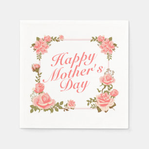 Simple Happy Mother's Day Floral Frame Napkin