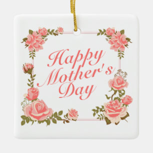Simple Happy Mother's Day Floral Frame Ornament