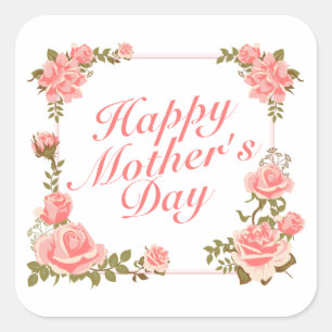 Simple Happy Mother's Day Floral Frame Sticker