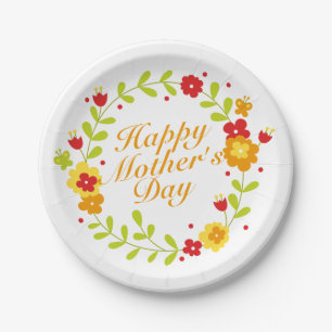 Simple Happy Mother's Day Floral Paper Plate