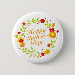 Simple Happy Mother's Day Floral Wreath Button