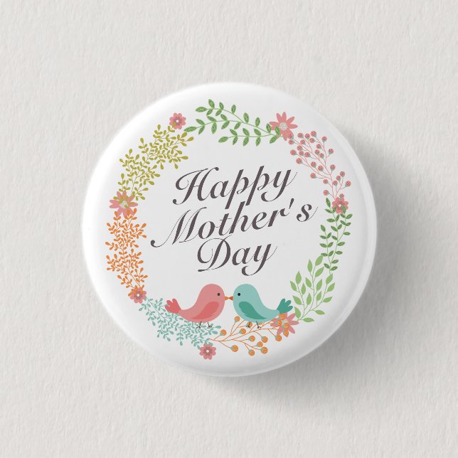 Simple Happy Mother's Day Floral Wreath Button (Front)
