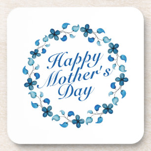 Simple Happy Mother's Day Floral Wreath Coaster