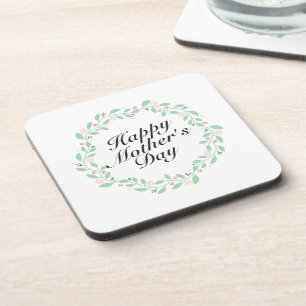 Simple Happy Mother's Day Floral Wreath Coaster