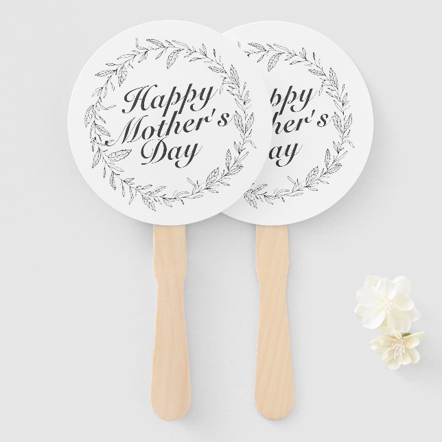 Simple Happy Mother's Day Floral Wreath Hand Fan (Front and Back)