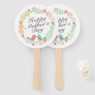 Simple Happy Mother's Day Floral Wreath Hand Fan