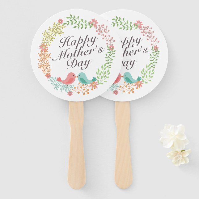 Simple Happy Mother's Day Floral Wreath Hand Fan (Front and Back)