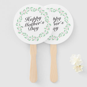 Simple Happy Mother's Day Floral Wreath Hand Fan