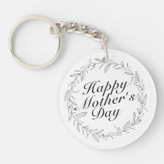 Simple Happy Mother's Day Floral Wreath Keychain (Front)