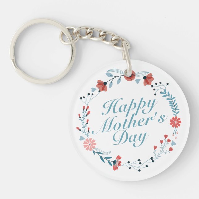 Simple Happy Mother's Day Floral Wreath Keychain (Front)