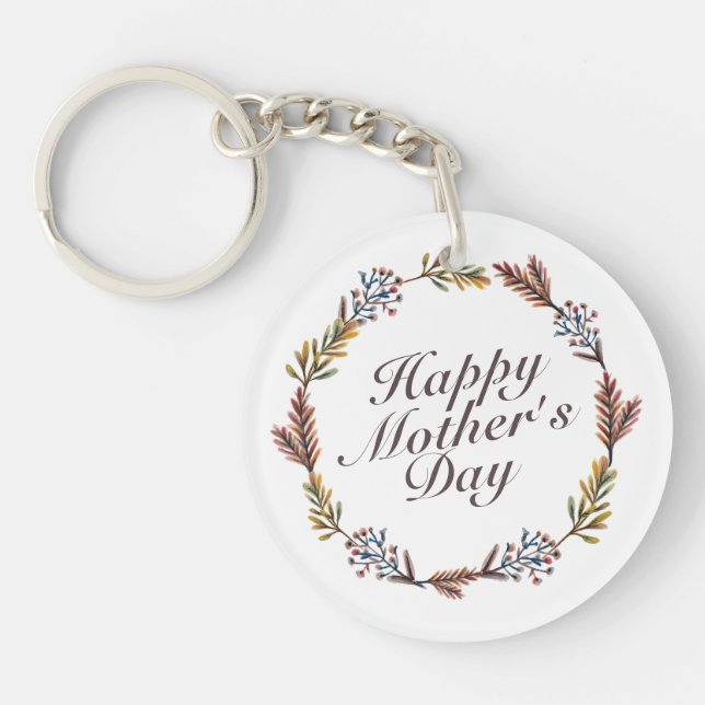 Simple Happy Mother's Day Floral Wreath Keychain (Front)