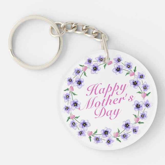 Simple Happy Mother's Day Floral Wreath Keychain (Front)