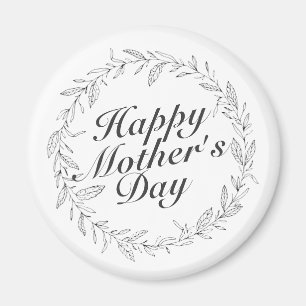 Simple Happy Mother's Day Floral Wreath Magnet