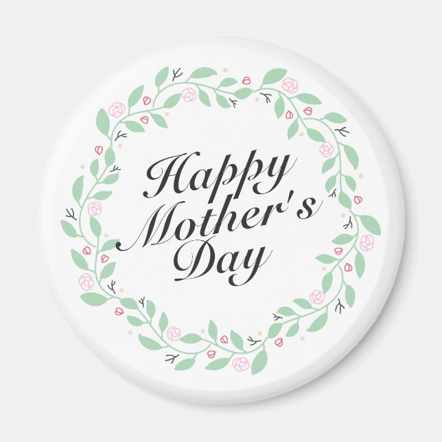 Simple Happy Mother's Day Floral Wreath Magnet (Front)