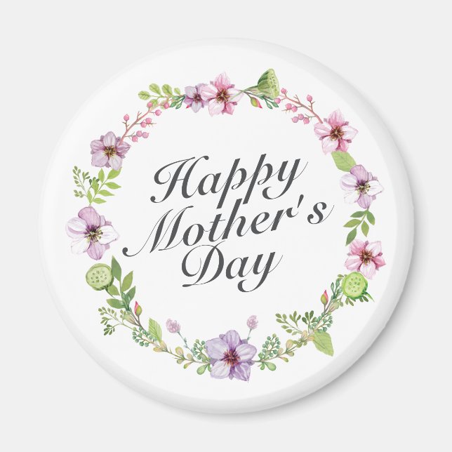 Simple Happy Mother's Day Floral Wreath Magnet (Front)