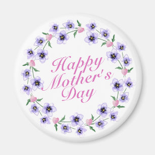 Simple Happy Mother's Day Floral Wreath Magnet