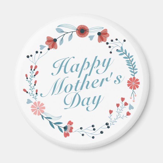 Simple Happy Mother's Day Floral Wreath Magnet (Front)