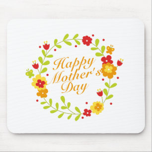 Simple Happy Mother's Day Floral Wreath Mousepad