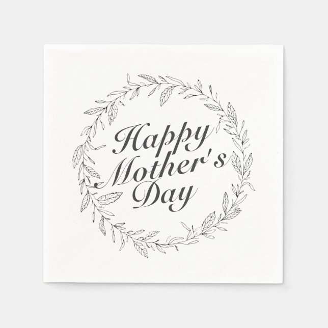 Simple Happy Mother's Day Floral Wreath Napkin (Front)