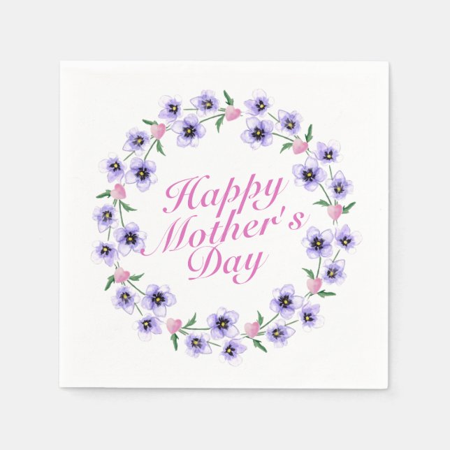 Simple Happy Mother's Day Floral Wreath Napkin (Front)