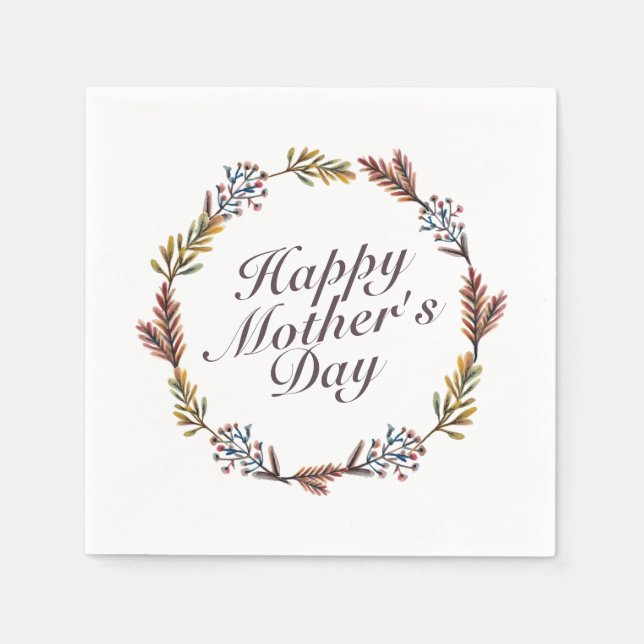 Simple Happy Mother's Day Floral Wreath Napkin (Front)