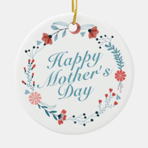 Simple Happy Mother's Day Floral Wreath Ornament