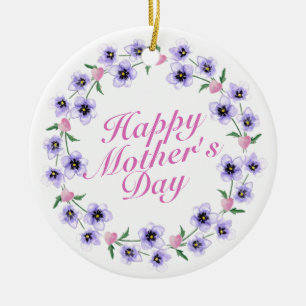Simple Happy Mother's Day Floral Wreath Ornament
