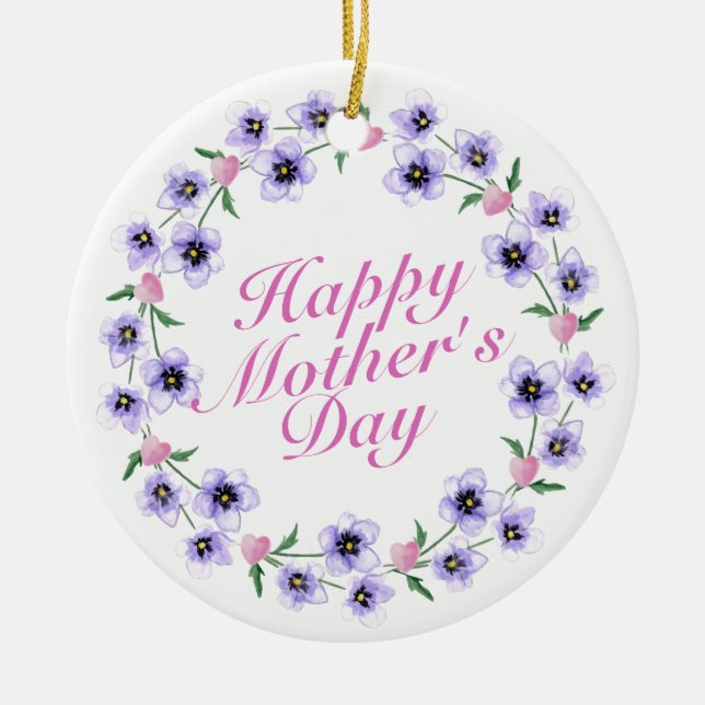 Simple Happy Mother's Day Floral Wreath Ornament (Front)
