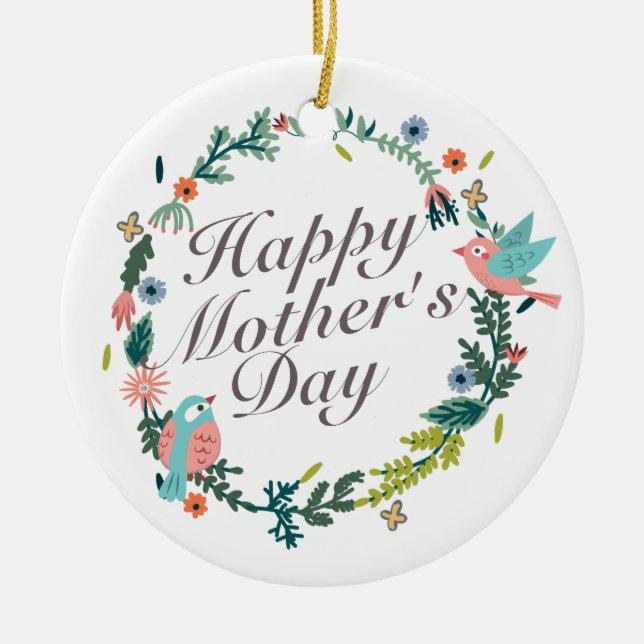 Simple Happy Mother's Day Floral Wreath Ornament (Front)