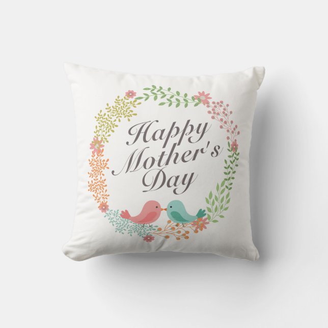 Simple Happy Mother's Day Floral Wreath | Pillow (Front)