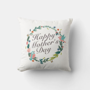 Simple Happy Mother's Day Floral Wreath   Pillow