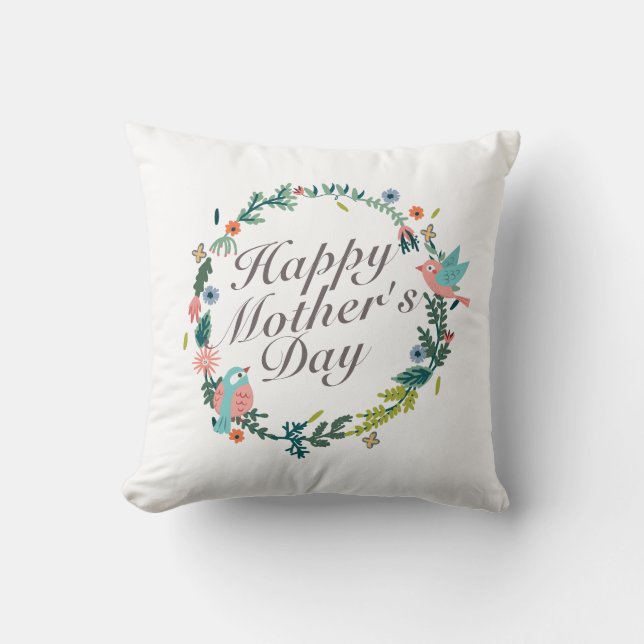 Simple Happy Mother's Day Floral Wreath | Pillow (Front)