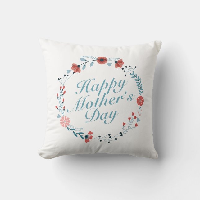 Simple Happy Mother's Day Floral Wreath | Pillow (Front)