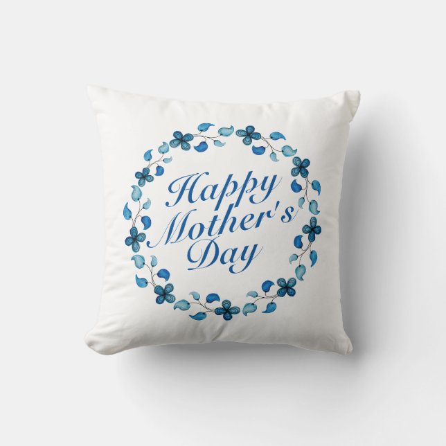 Simple Happy Mother's Day Floral Wreath | Pillow (Front)