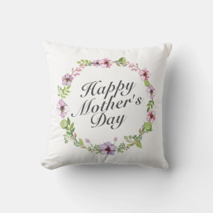 Simple Happy Mother's Day Floral Wreath   Pillow