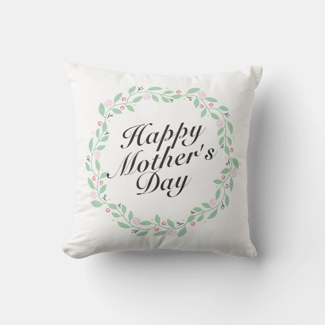 Simple Happy Mother's Day Floral Wreath | Pillow (Front)