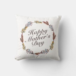 Simple Happy Mother's Day Floral Wreath   Pillow