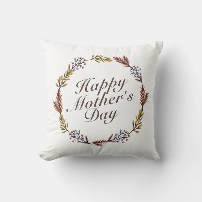 Simple Happy Mother's Day Floral Wreath | Pillow (Front)