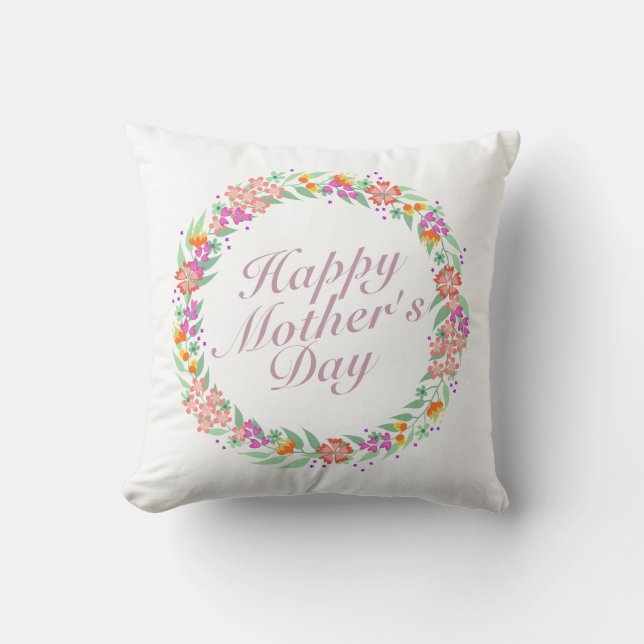 Simple Happy Mother's Day Floral Wreath | Pillow (Front)
