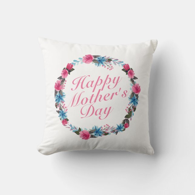 Simple Happy Mother's Day Floral Wreath | Pillow (Front)