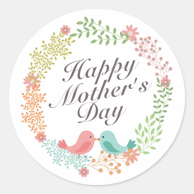 Simple Happy Mother's Day Floral Wreath Sticker (Front)