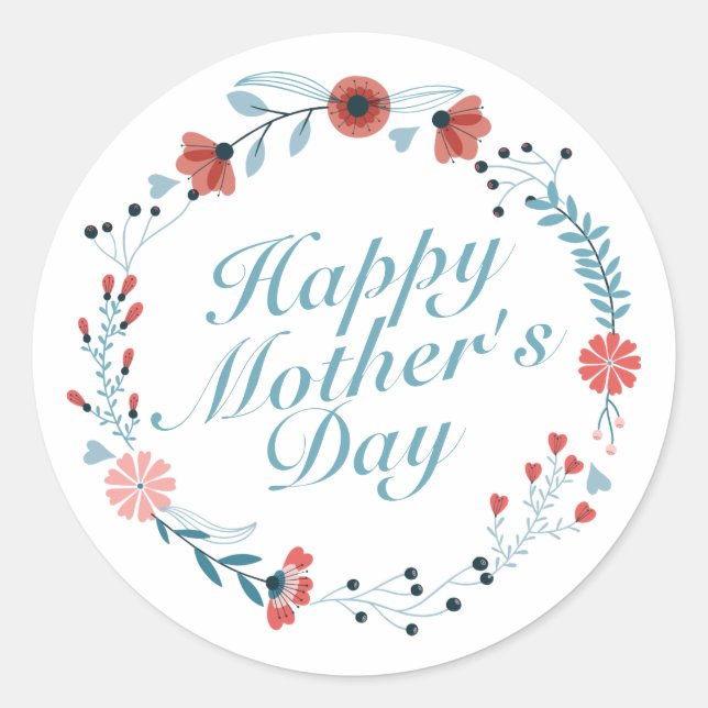 Simple Happy Mother's Day Floral Wreath Sticker (Front)