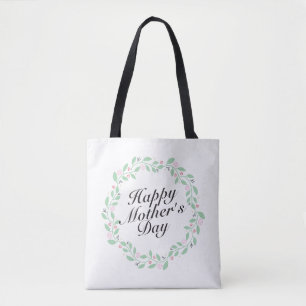 Simple Happy Mother's Day Floral Wreath Tote Bag