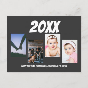 Simple Happy New Year Four Personalised Photo Postcard