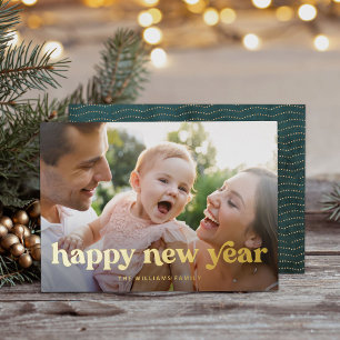Simple Happy New Year Gold Photo Holiday Card