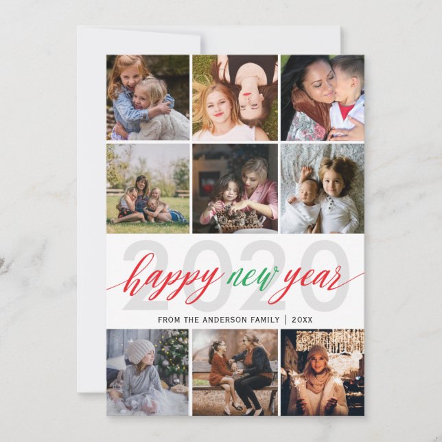 Simple Happy New Year Photo Collage Holiday Card (Front)