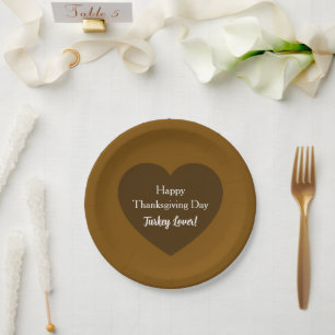Simple Happy Thanksgiving Day Turkey Lover Brown Paper Plate