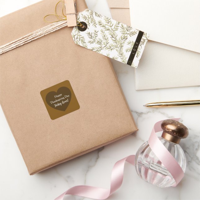 Simple Happy Thanksgiving Day Turkey Lover Brown Square Sticker (Gifting)