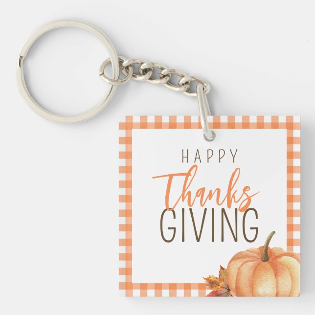 Simple Happy Thanksgiving | Fall Autumn Foliage Key Ring (Front)